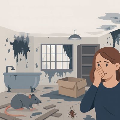 image appartement -Risques sanitaires et légaux d’un logement insalubre - defi clean - insolubre france diogene