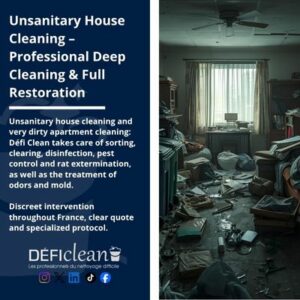Unsanitary house cleaning and very dirty apartment cleaning: Défi Clean takes care of sorting, clearing, disinfection, pest control and rat extermination, as well as the treatment of odors and mold.