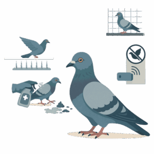 Techniques modernes de dépigeonnage avec filets, pics, dispositifs répulsifs et nettoyage de fientes sur bâtiments hauts