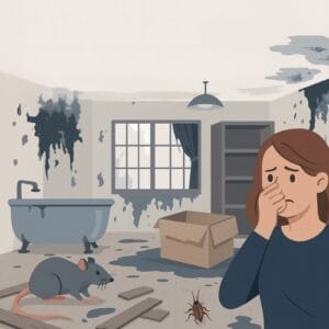 Unhygienic living conditions: health hazards (mold, pests, lead), tenant rights, landlord responsibilities, municipal procedures, relocation, repairs, safety. Guide Défi Clean.