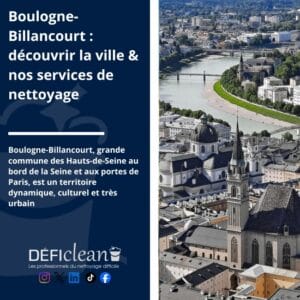 Vue aérienne de Boulogne-Billancourt au bord de la Seine avec l’Île Seguin et les immeubles résidentiels