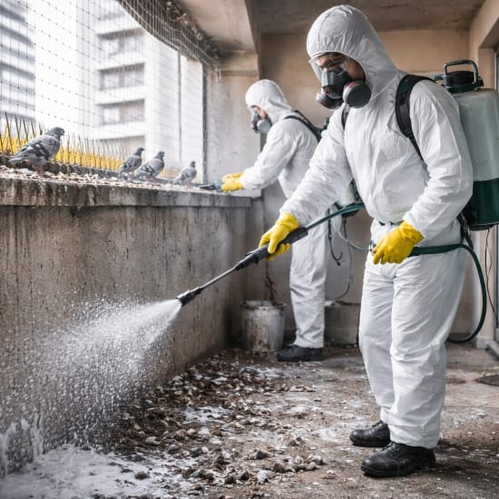 Professional disinfection after pigeon proofing on contaminated surfaces