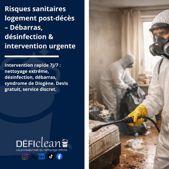 Intervention de Défi Clean pour le nettoyage post-décès d'un logement à Paris, montrant des professionnels en action dans un environnement délicat.