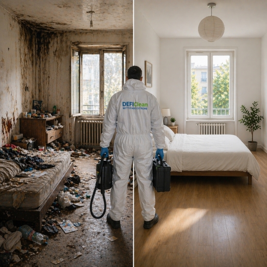 Before and after after-death cleaning in an apartment by Défi Clean